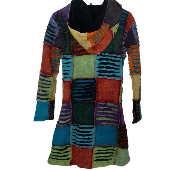 EzHippie Womens Size Small Patchwork Long Sweater Jacket Multi-Color Fully Lined - Picture 2 of 10